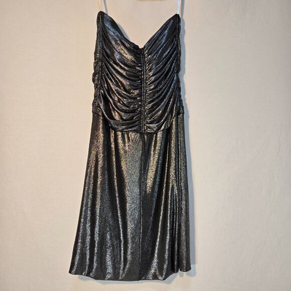 MILANO Silver Metallic Strapless Ruched Ruffled Mini Dress Size XXXL New NO Tag! - Picture 2 of 16